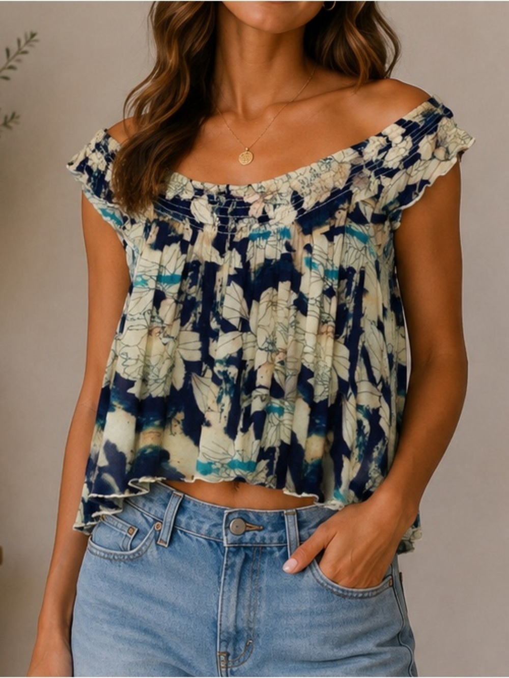 Flynn Skye Elastic Crop Off Shoulder Top
